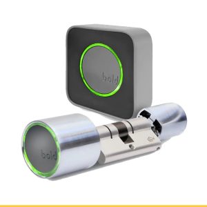 Cylindre connecté Bold Smart Cylinder SX-33 argent sur porte