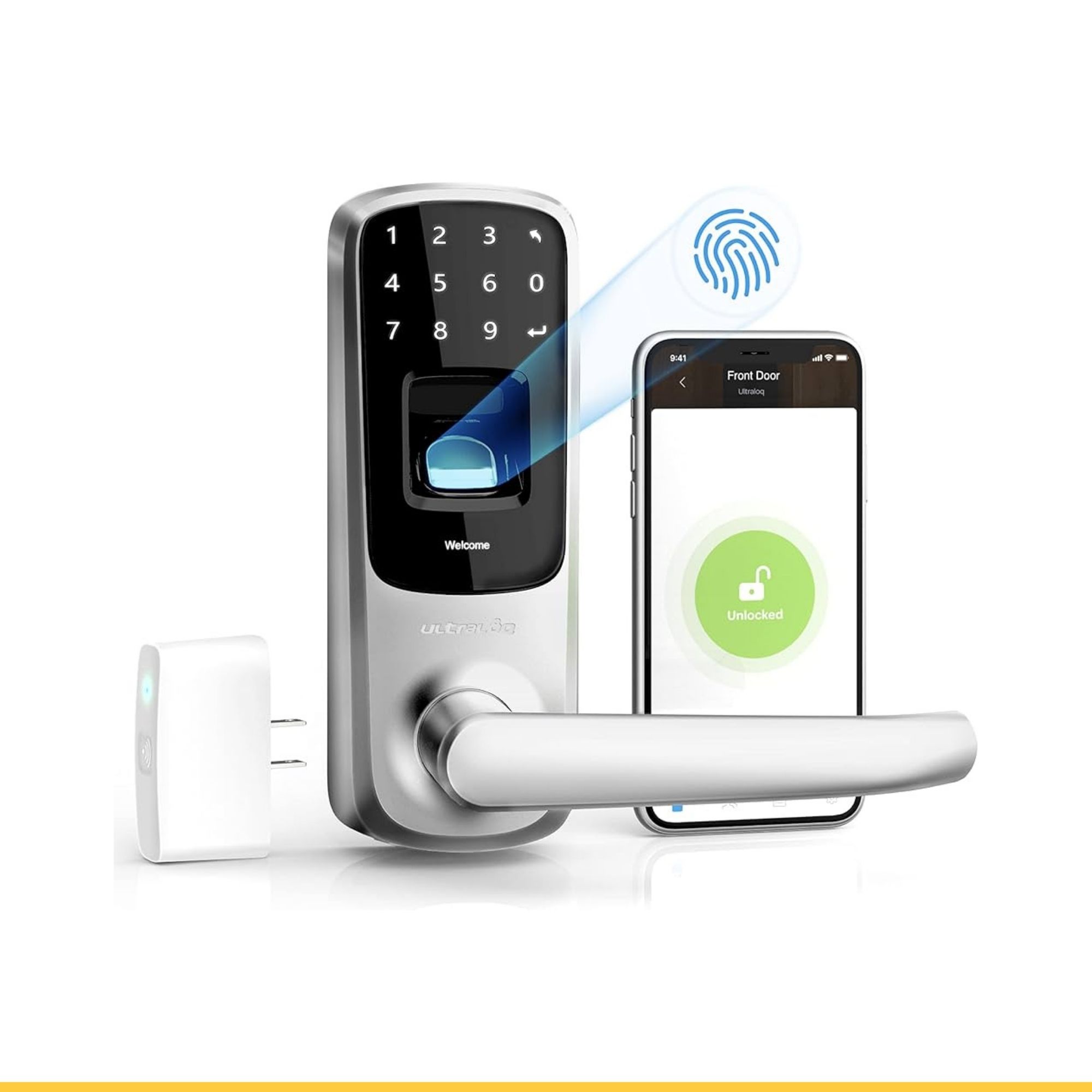 Lecteur empreinte et clavier OLED Ultraloq UL3 BT Application U-tec gestion accès poignée Ultraloq smartphone