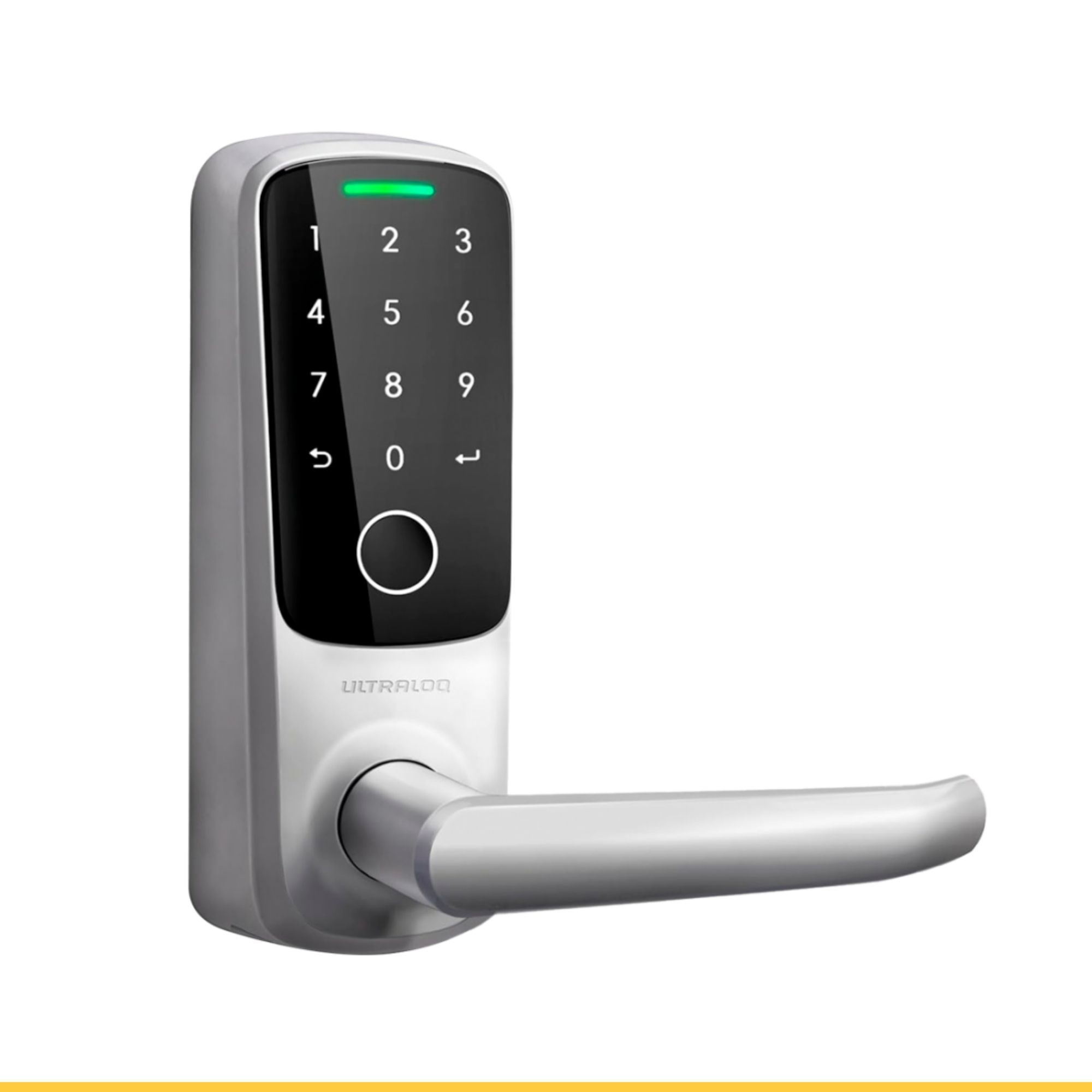 Poignée connectée Ultraloq UL3 BT argent sur porte d'entrée